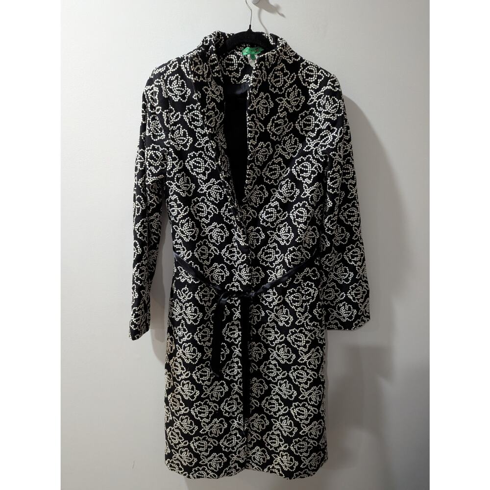 TiBi Black White Embroidered Wool Blend Jacket Coat